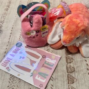 Plush Bunny and Easter Basket Set - Pink and Orange